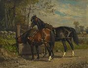 unknow artist Two Horses at a Wayside Trough Spain oil painting artist